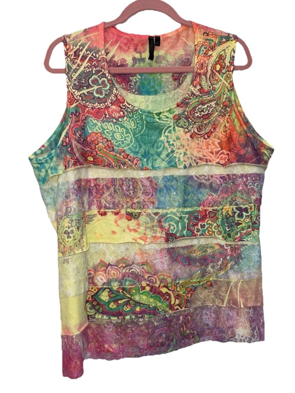 Susan Graver 2X Sleeveless Top Paisley & Lace Art to wear